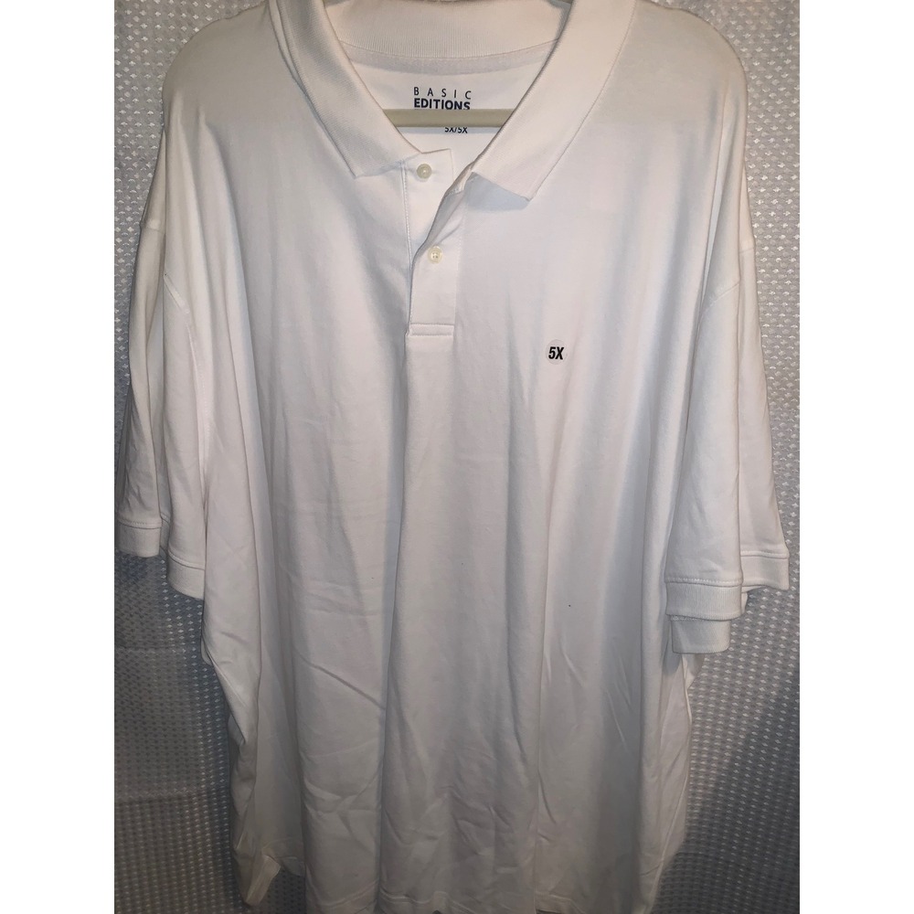 Basic Editions Mens White Short Sleeve Pique Polo Shirt Size 5X Solid Classic